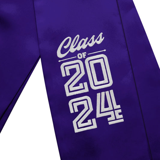 Purple Class of 2024 Graduation Stole/Sash with Classic Tips by Wholesale Grad Supply