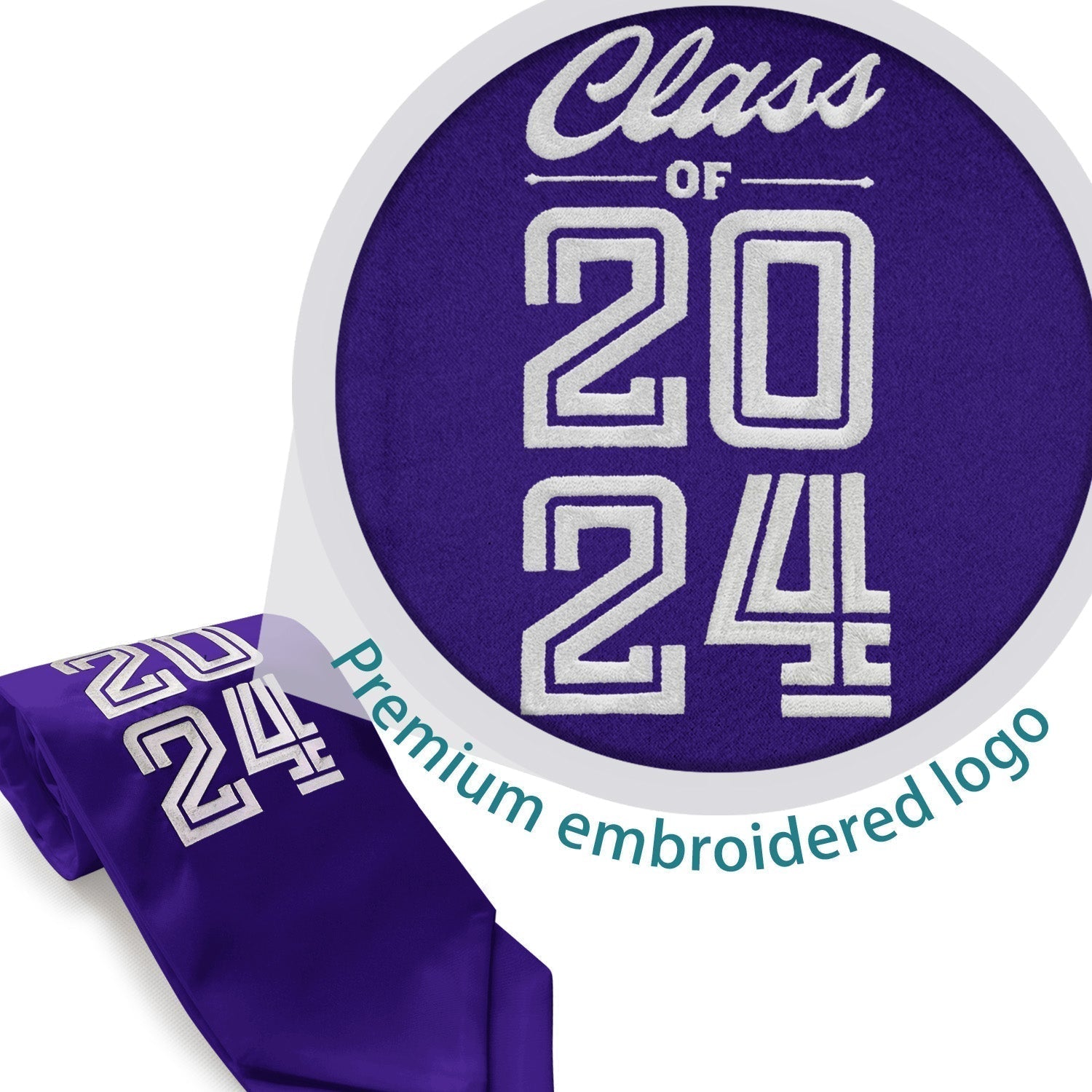 Purple Class of 2024 Graduation Stole/Sash with Classic Tips by Wholesale Grad Supply