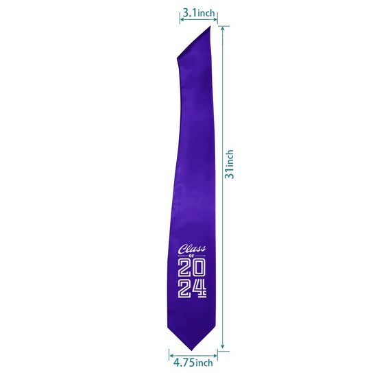 Purple Class of 2024 Graduation Stole/Sash with Classic Tips by Wholesale Grad Supply