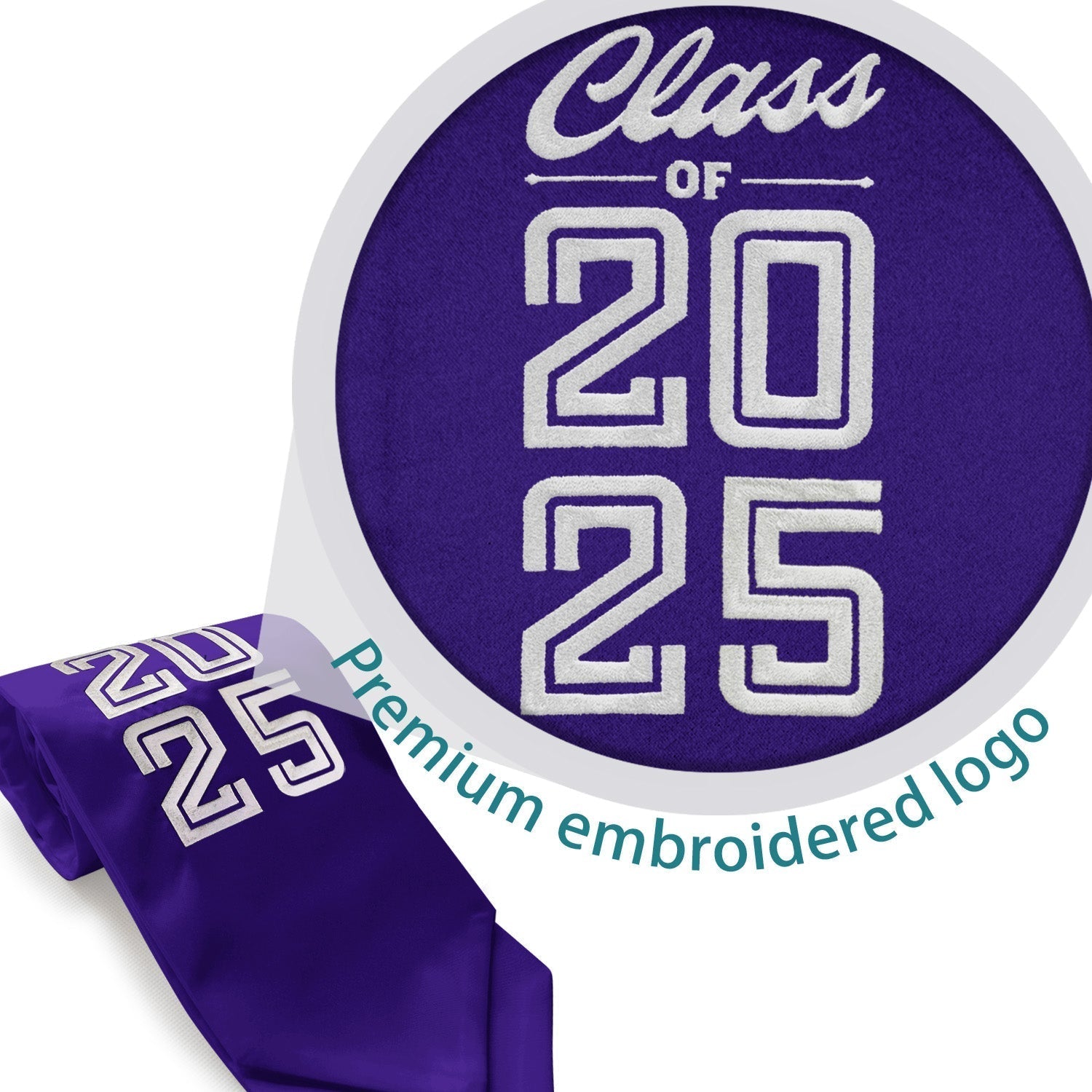Purple Class of 2025 Graduation Stole/Sash with Classic Tips by Wholesale Grad Supply
