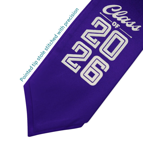 Purple Class of 2026 Graduation Stole/Sash with Classic Tips by Wholesale Grad Supply