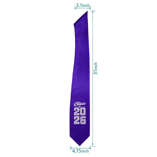 Purple Class of 2026 Graduation Stole/Sash with Classic Tips by Wholesale Grad Supply