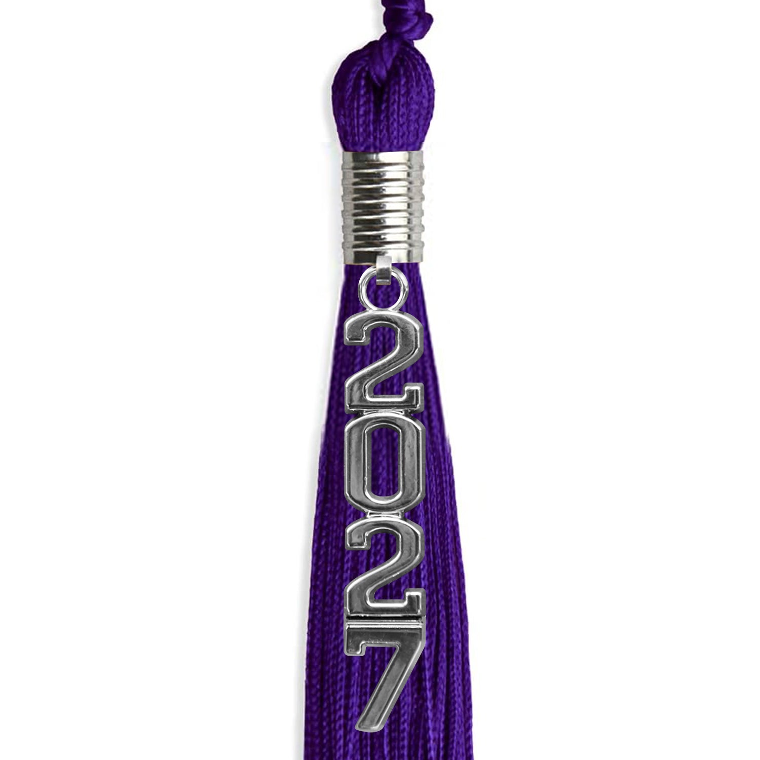 Purple Graduation Tassel with Silver Stacked Date Drop by Wholesale Grad Supply