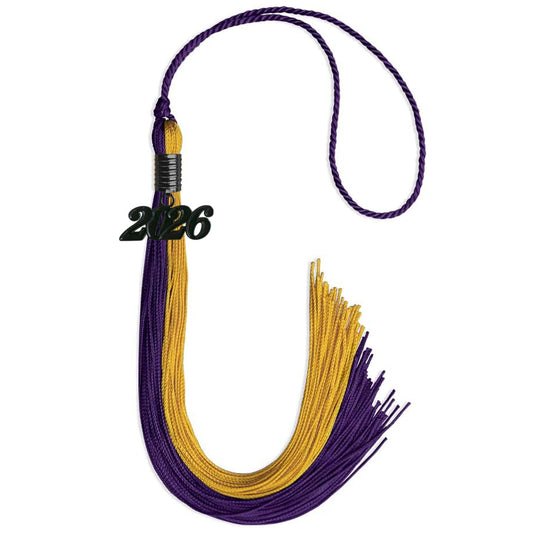 Purple/Bright Gold Graduation Tassel with Black Bling Charm by Wholesale Grad Supply