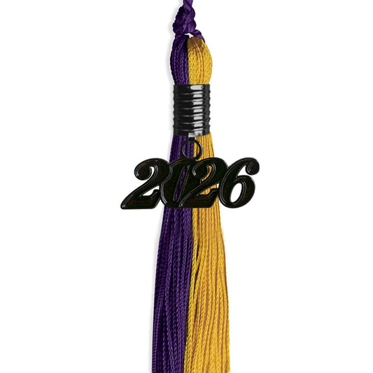 Purple/Bright Gold Graduation Tassel with Black Bling Charm by Wholesale Grad Supply