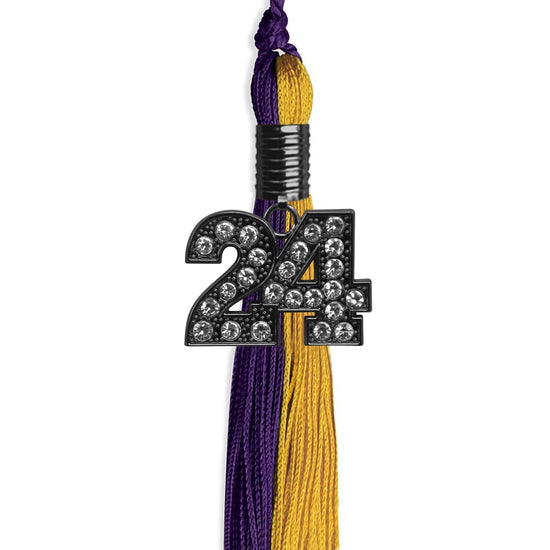 Purple/Bright Gold Graduation Tassel with Black Bling Charm by Wholesale Grad Supply