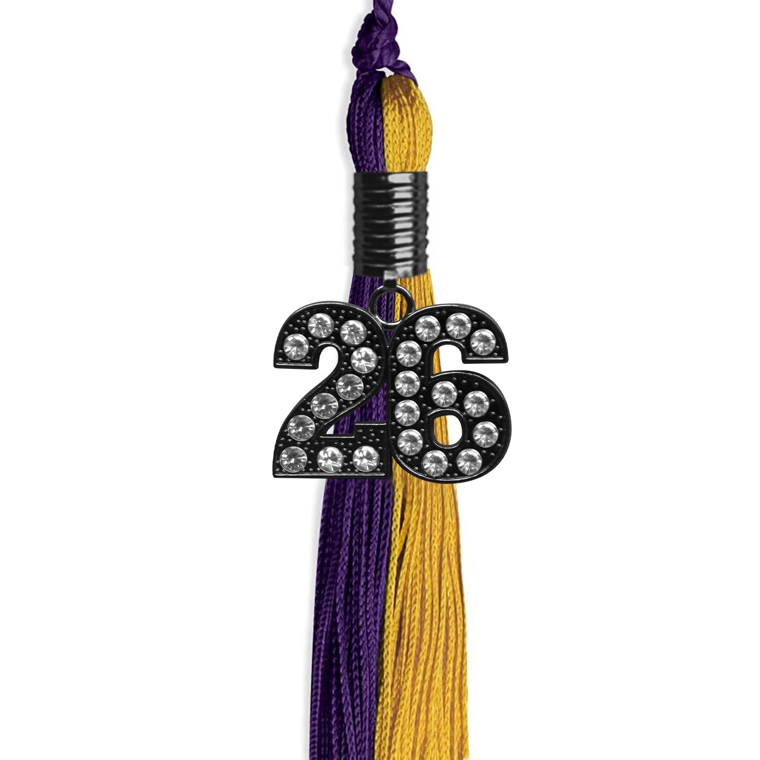 Purple/Bright Gold Graduation Tassel with Black Bling Charm by Wholesale Grad Supply