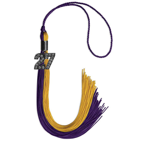 Purple/Bright Gold Graduation Tassel with Black Bling Charm by Wholesale Grad Supply