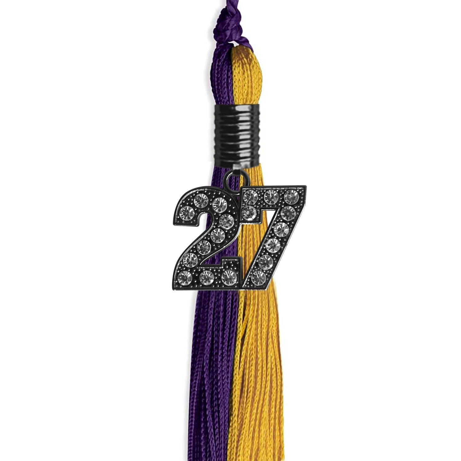 Purple/Bright Gold Graduation Tassel with Black Bling Charm by Wholesale Grad Supply