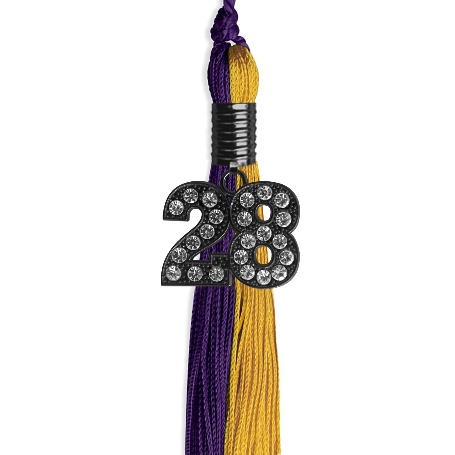 Purple/Bright Gold Graduation Tassel with Black Bling Charm by Wholesale Grad Supply