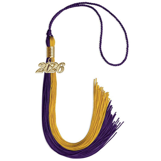 Purple/Bright Gold Graduation Tassel with Gold Bling Charm by Wholesale Grad Supply