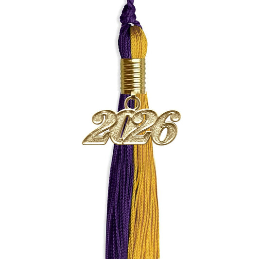 Purple/Bright Gold Graduation Tassel with Gold Bling Charm by Wholesale Grad Supply