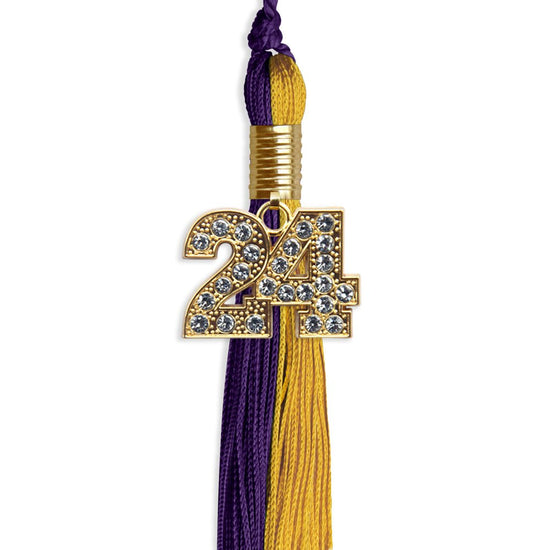 Purple/Bright Gold Graduation Tassel with Gold Bling Charm by Wholesale Grad Supply