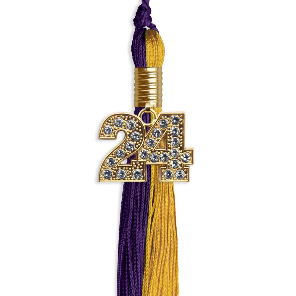 Purple/Bright Gold Graduation Tassel with Gold Bling Charm by Wholesale Grad Supply