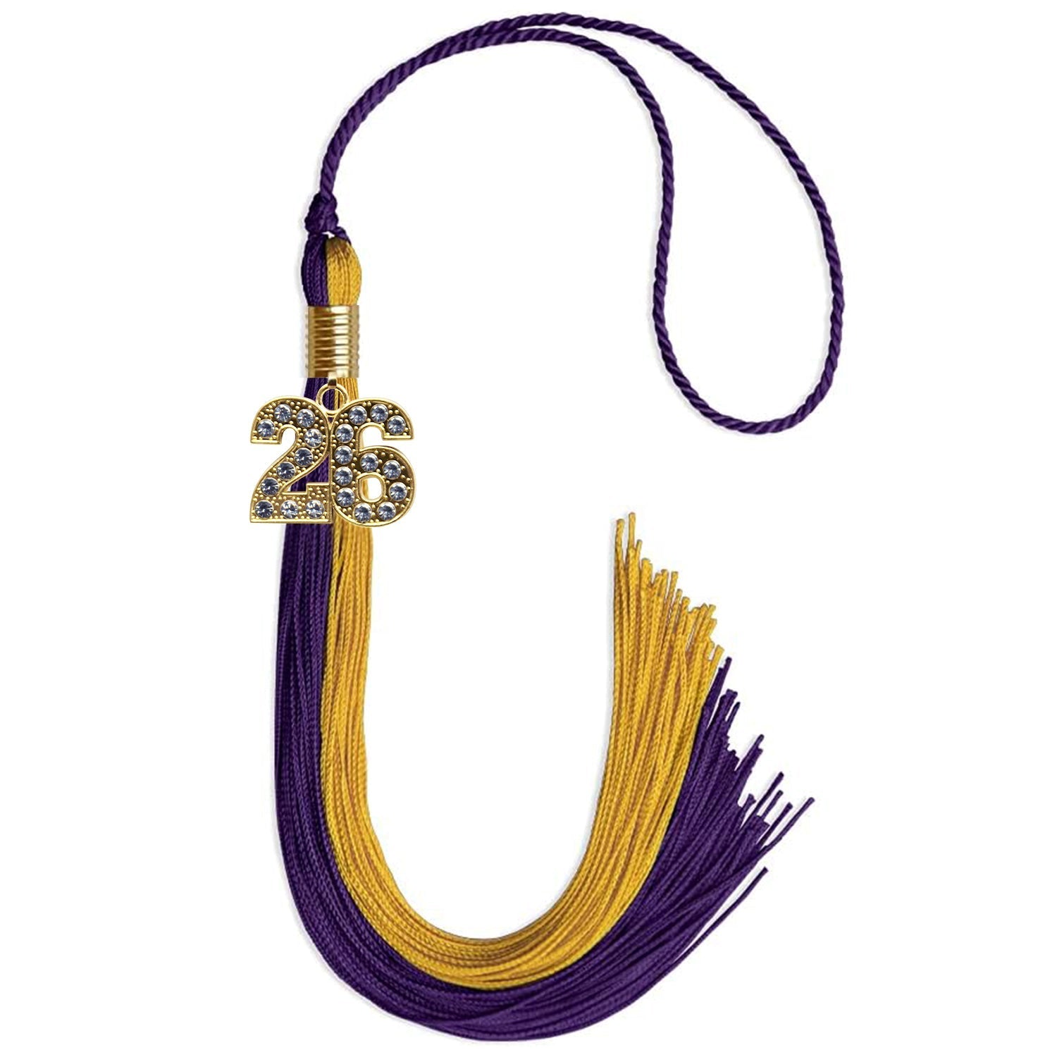 Purple/Bright Gold Graduation Tassel with Gold Bling Charm by Wholesale Grad Supply