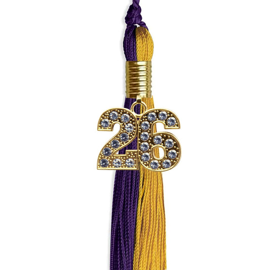 Purple/Bright Gold Graduation Tassel with Gold Bling Charm by Wholesale Grad Supply