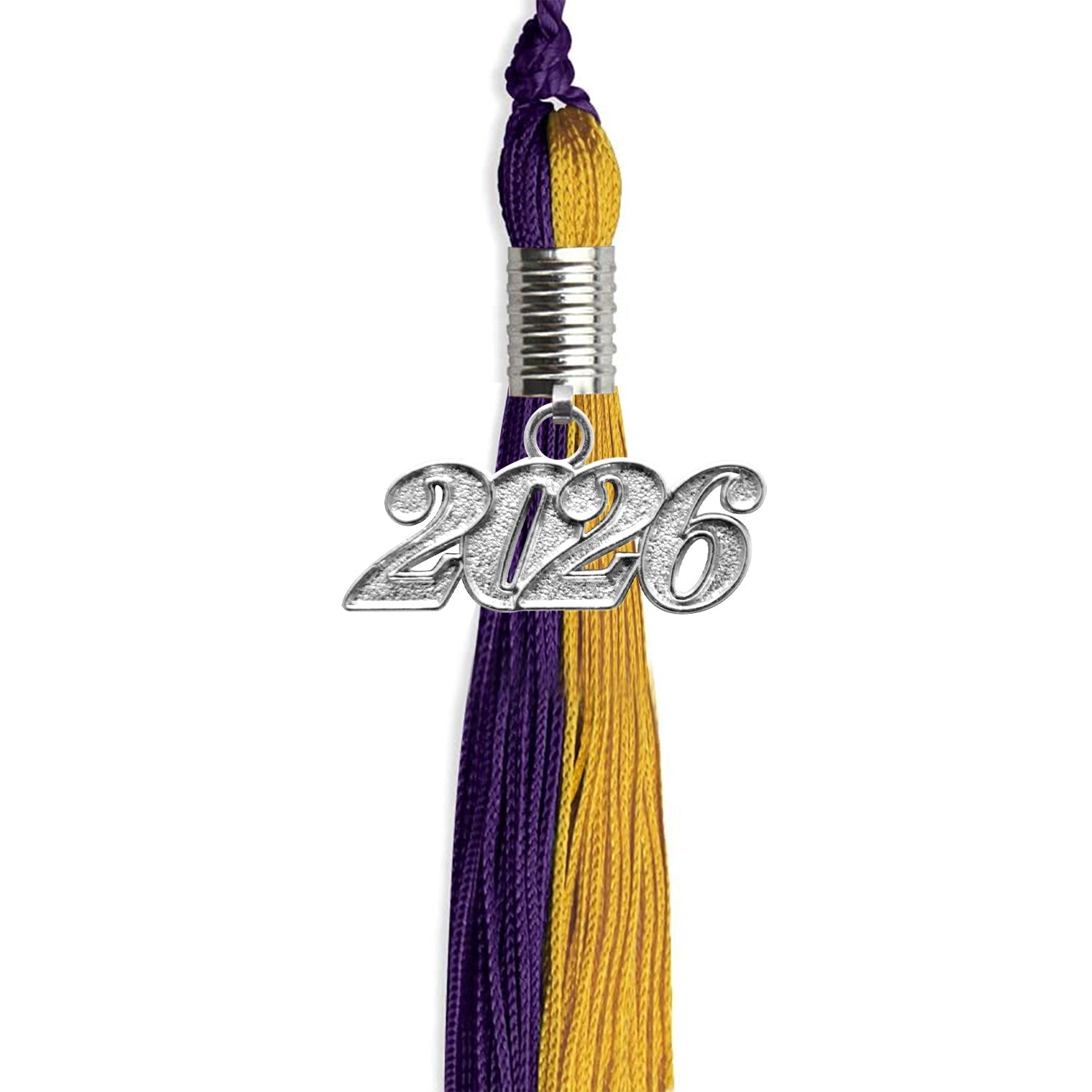 Purple/Bright Gold Graduation Tassel with Silver Bling Charm by Wholesale Grad Supply