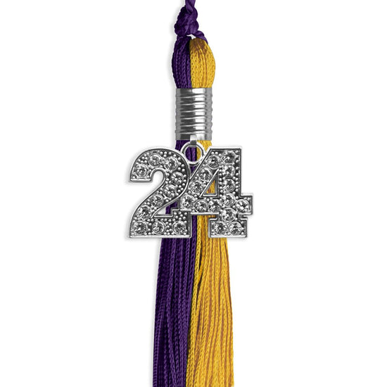 Purple/Bright Gold Graduation Tassel with Silver Bling Charm by Wholesale Grad Supply