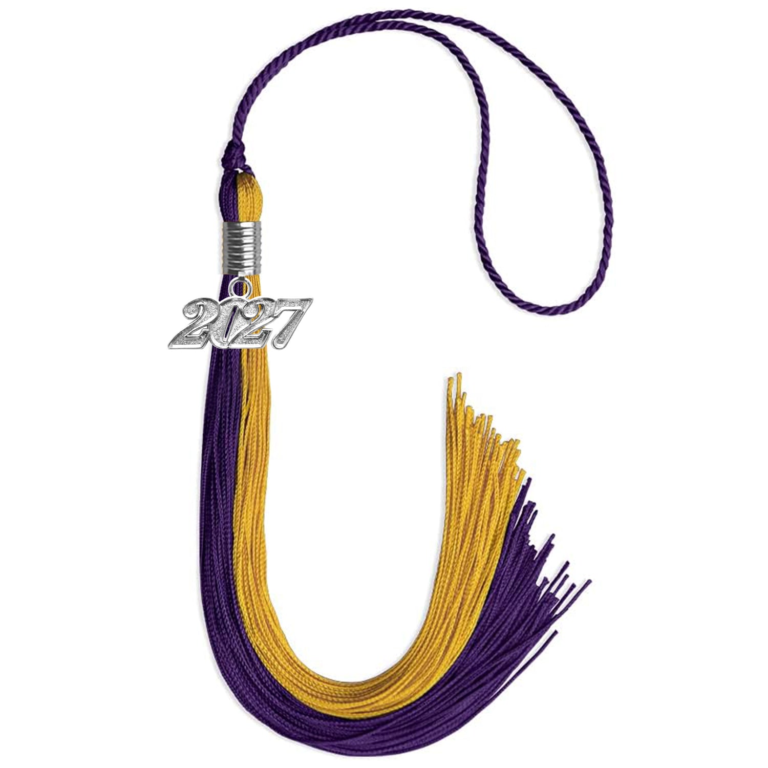 Purple/Bright Gold Graduation Tassel with Silver Bling Charm by Wholesale Grad Supply