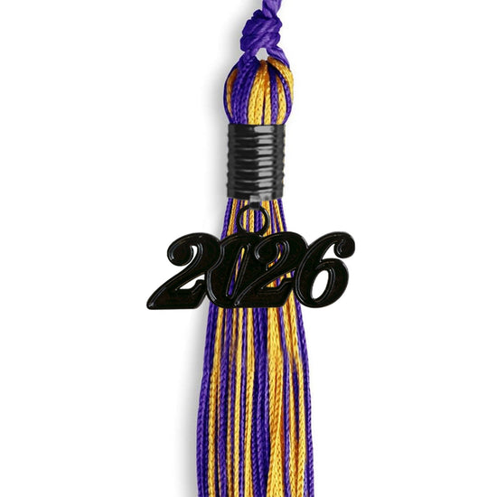 Purple/Gold Mixed Color Graduation Tassel with Black Bling Charm by Wholesale Grad Supply