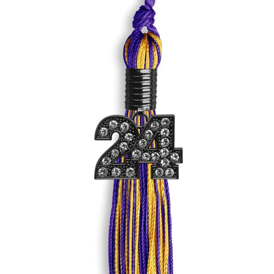 Purple/Gold Mixed Color Graduation Tassel with Black Bling Charm by Wholesale Grad Supply