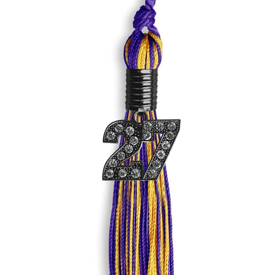 Purple/Gold Mixed Color Graduation Tassel with Black Bling Charm by Wholesale Grad Supply