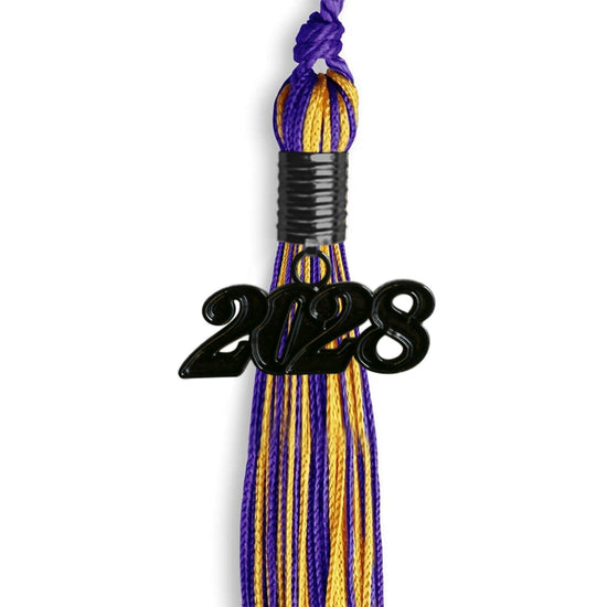 Purple/Gold Mixed Color Graduation Tassel with Black Bling Charm by Wholesale Grad Supply