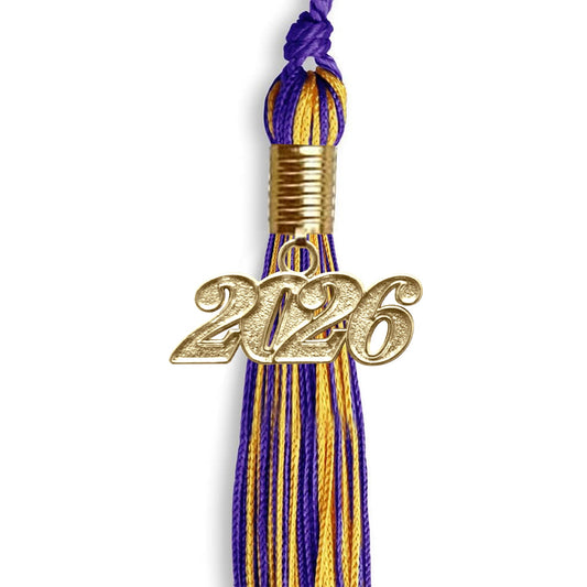 Purple/Gold Mixed Color Graduation Tassel with Gold Bling Charm by Wholesale Grad Supply