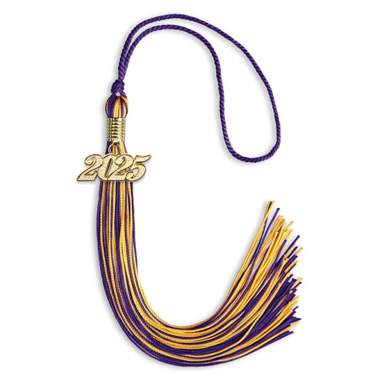 Purple/Gold Mixed Color Graduation Tassel with Gold Bling Charm by Wholesale Grad Supply
