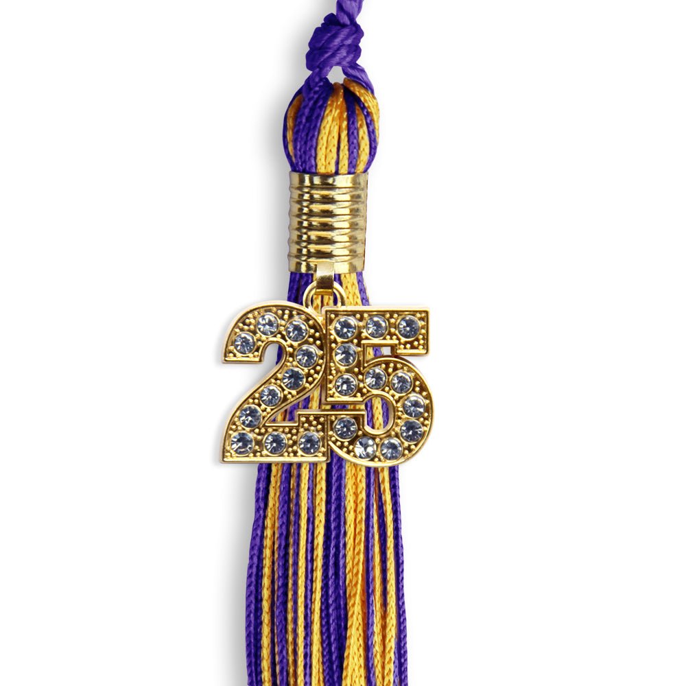 Purple/Gold Mixed Color Graduation Tassel with Gold Bling Charm by Wholesale Grad Supply