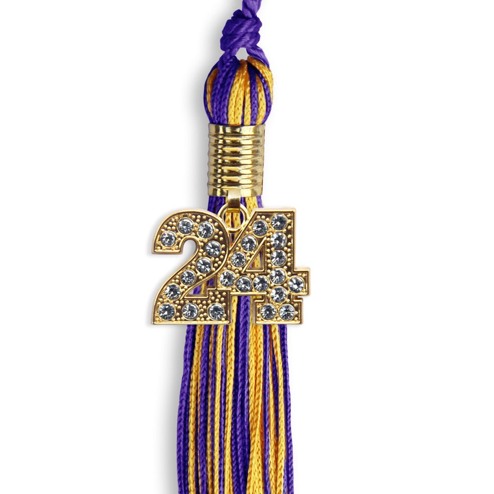 Purple/Gold Mixed Color Graduation Tassel with Gold Bling Charm by Wholesale Grad Supply