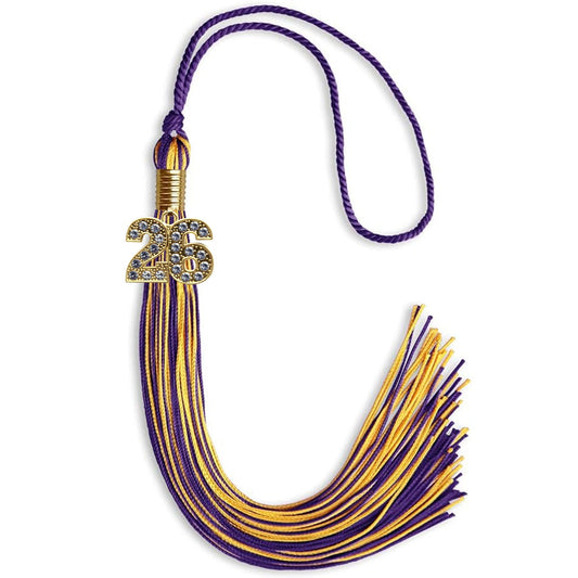 Purple/Gold Mixed Color Graduation Tassel with Gold Bling Charm by Wholesale Grad Supply