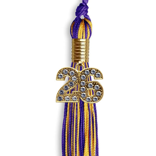 Purple/Gold Mixed Color Graduation Tassel with Gold Bling Charm by Wholesale Grad Supply