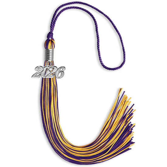 Purple/Gold Mixed Color Graduation Tassel with Silver Bling Charm by Wholesale Grad Supply
