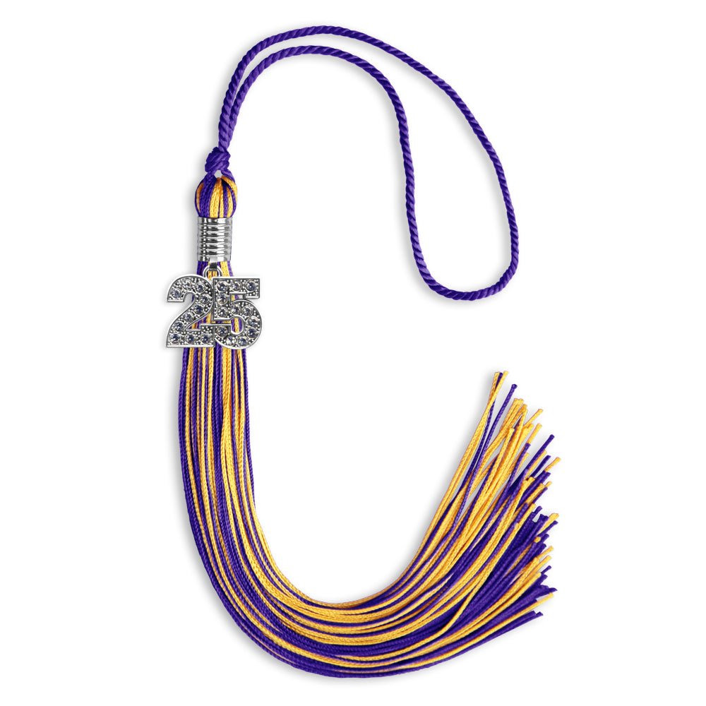 Purple/Gold Mixed Color Graduation Tassel with Silver Bling Charm by Wholesale Grad Supply