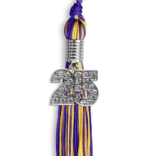 Purple/Gold Mixed Color Graduation Tassel with Silver Bling Charm by Wholesale Grad Supply