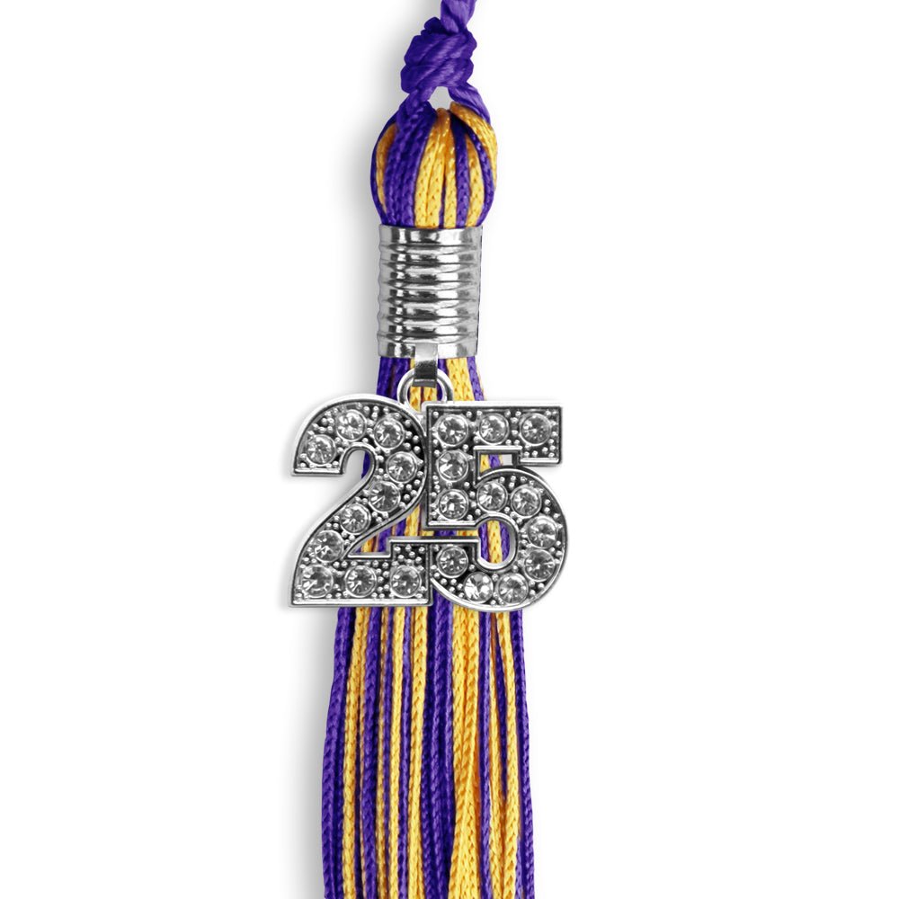 Purple/Gold Mixed Color Graduation Tassel with Silver Bling Charm by Wholesale Grad Supply