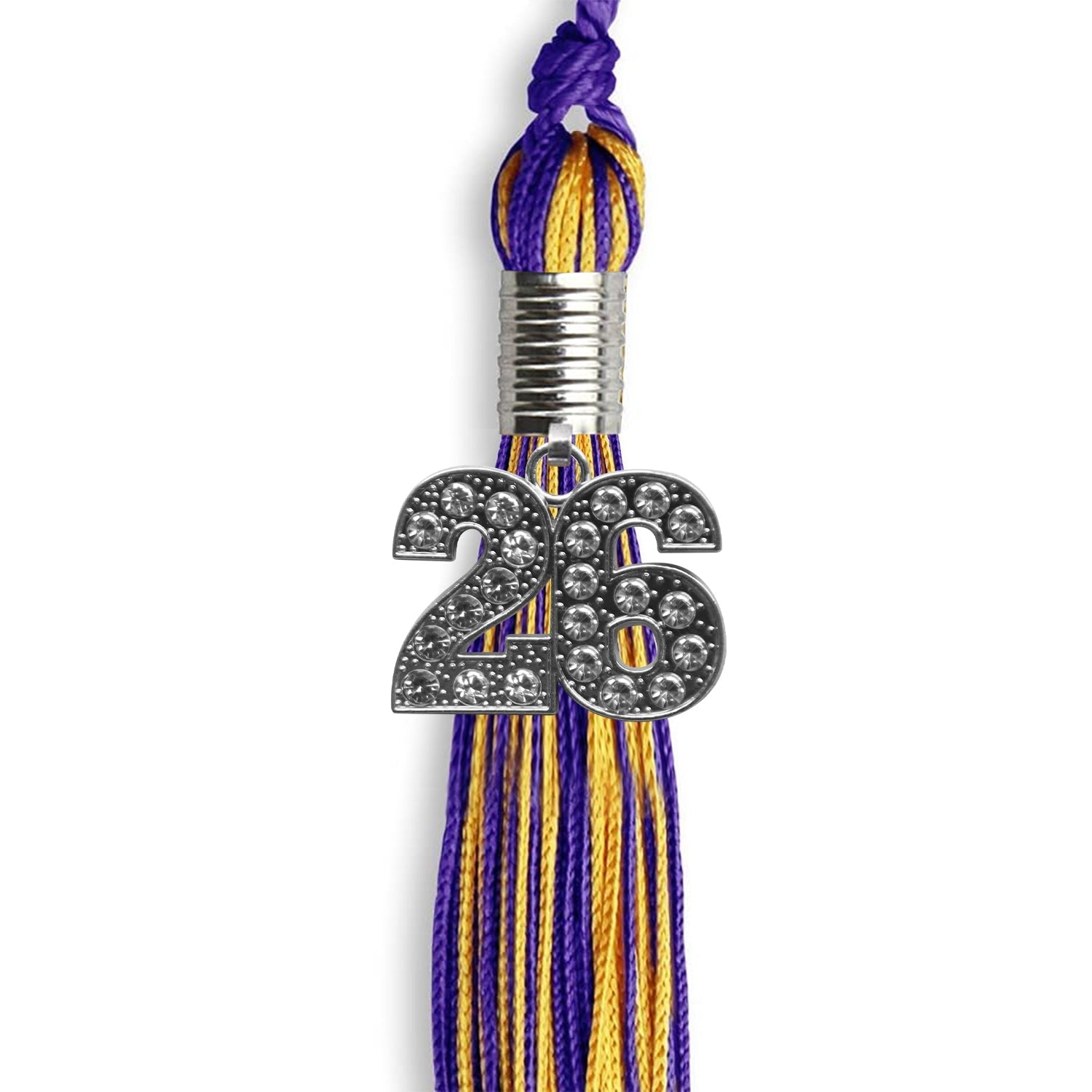 Purple/Gold Mixed Color Graduation Tassel with Silver Bling Charm by Wholesale Grad Supply