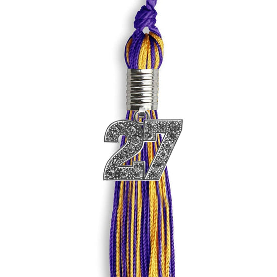 Purple/Gold Mixed Color Graduation Tassel with Silver Bling Charm by Wholesale Grad Supply