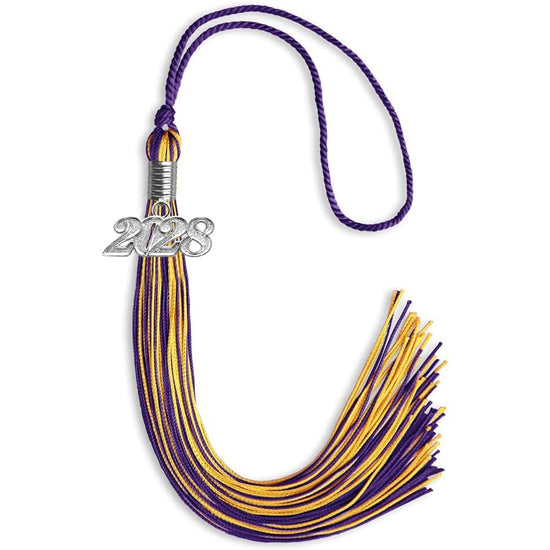 Purple/Gold Mixed Color Graduation Tassel with Silver Bling Charm by Wholesale Grad Supply