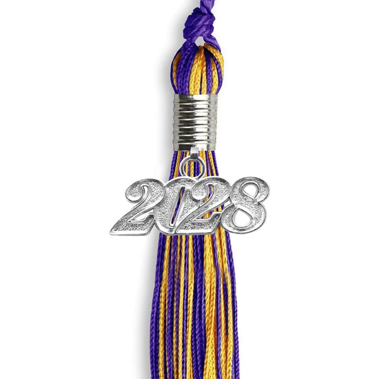 Purple/Gold Mixed Color Graduation Tassel with Silver Bling Charm by Wholesale Grad Supply