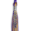 Purple/Gold Mixed Color Graduation Tassel with Stacked Silver Date Drop by Wholesale Grad Supply
