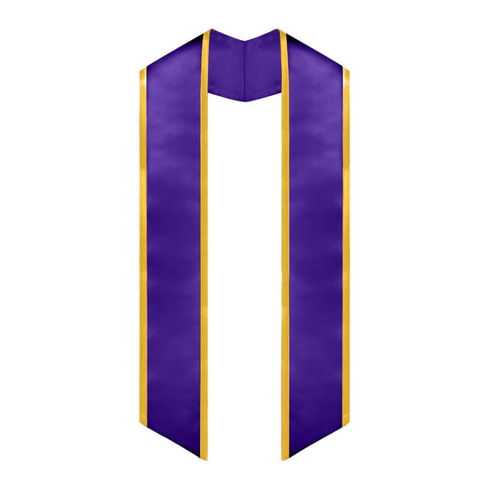 Purple/Gold Plain Graduation Stole with Trim Color & Angled End by Wholesale Grad Supply