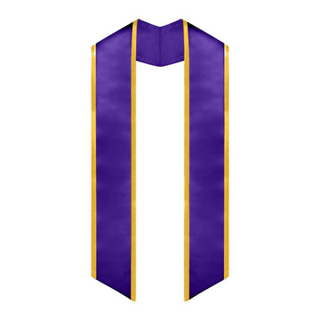 Purple/Gold Plain Graduation Stole with Trim Color & Angled End by Wholesale Grad Supply