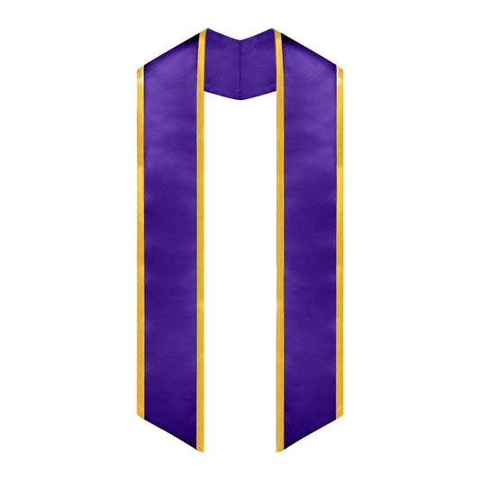 Purple/Gold Plain Graduation Stole with Trim Color & Angled End by Wholesale Grad Supply