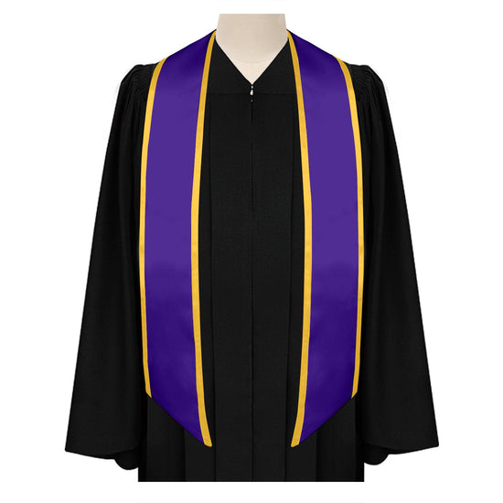 Purple/Gold Plain Graduation Stole with Trim Color & Angled End by Wholesale Grad Supply