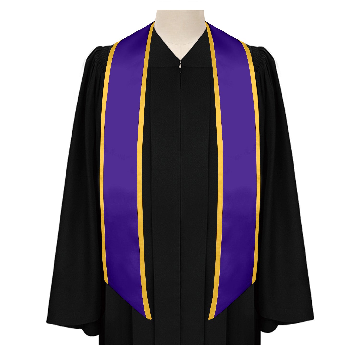 Purple/Gold Plain Graduation Stole with Trim Color & Angled End by Wholesale Grad Supply