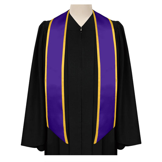 Purple/Gold Plain Graduation Stole with Trim Color & Angled End by Wholesale Grad Supply