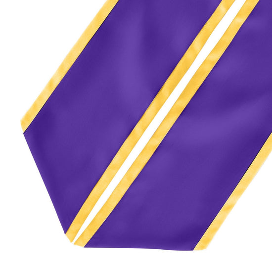 Purple/Gold Plain Graduation Stole with Trim Color & Angled End by Wholesale Grad Supply