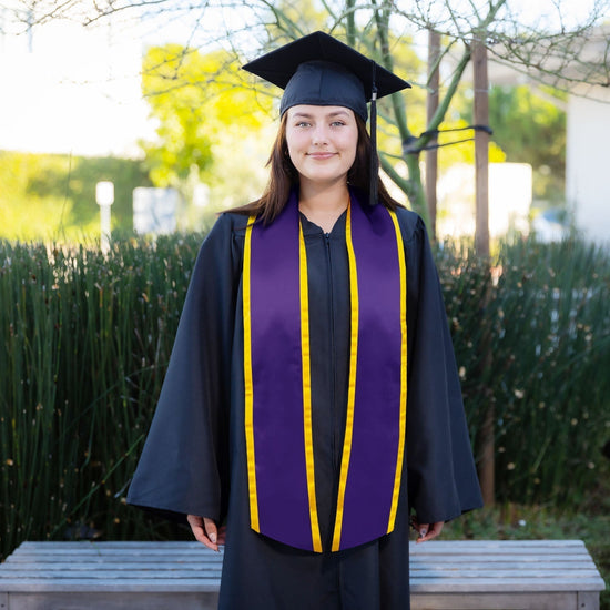 Purple/Gold Plain Graduation Stole with Trim Color & Angled End by Wholesale Grad Supply